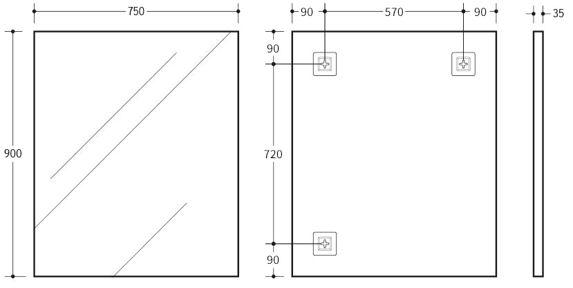 Poseidon Rectangle Framed Mirror 600/750/900/1200mm - Matte Black