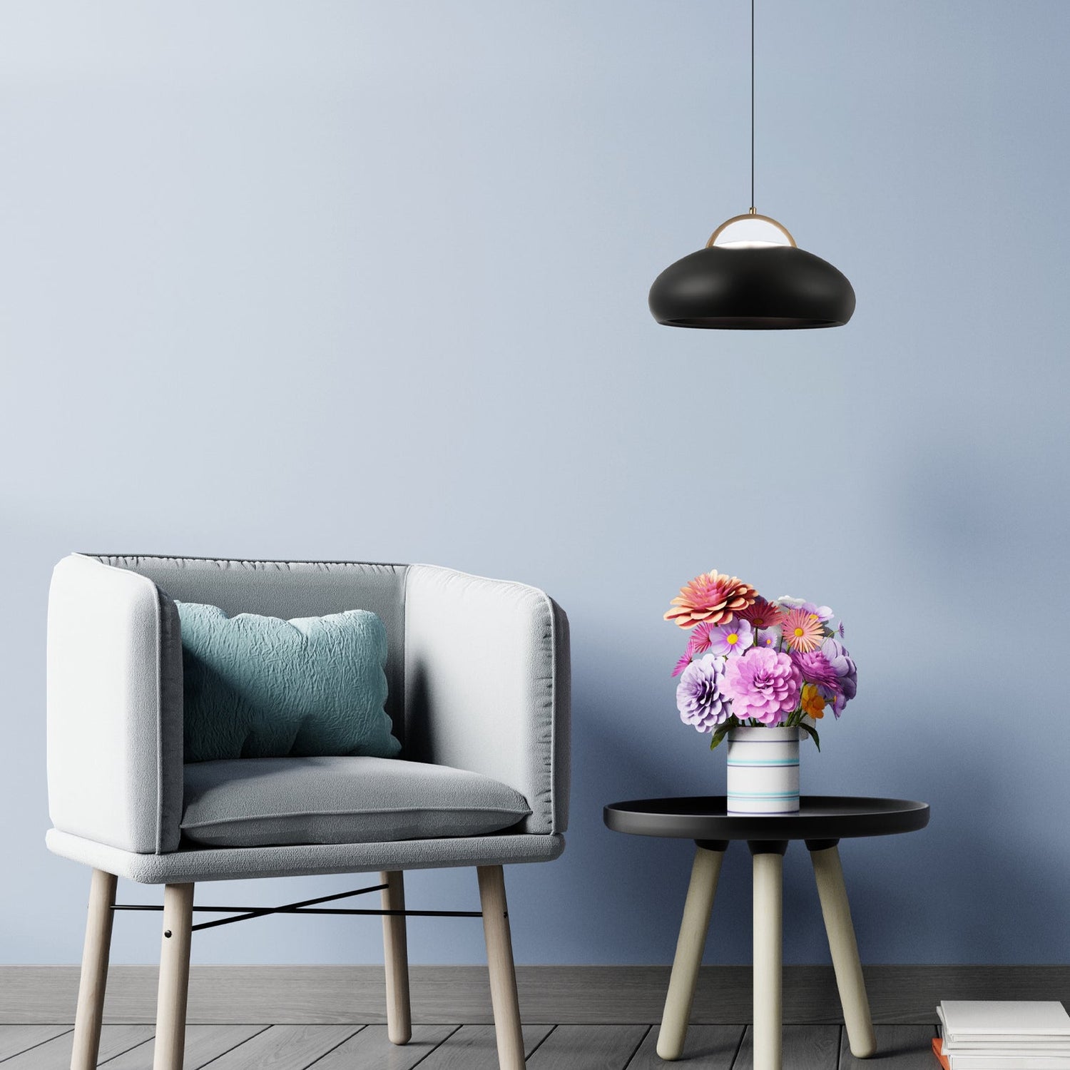 KUPOL: Interior LED Tri-CCT Dome with Brass Highlight Pendant Lights