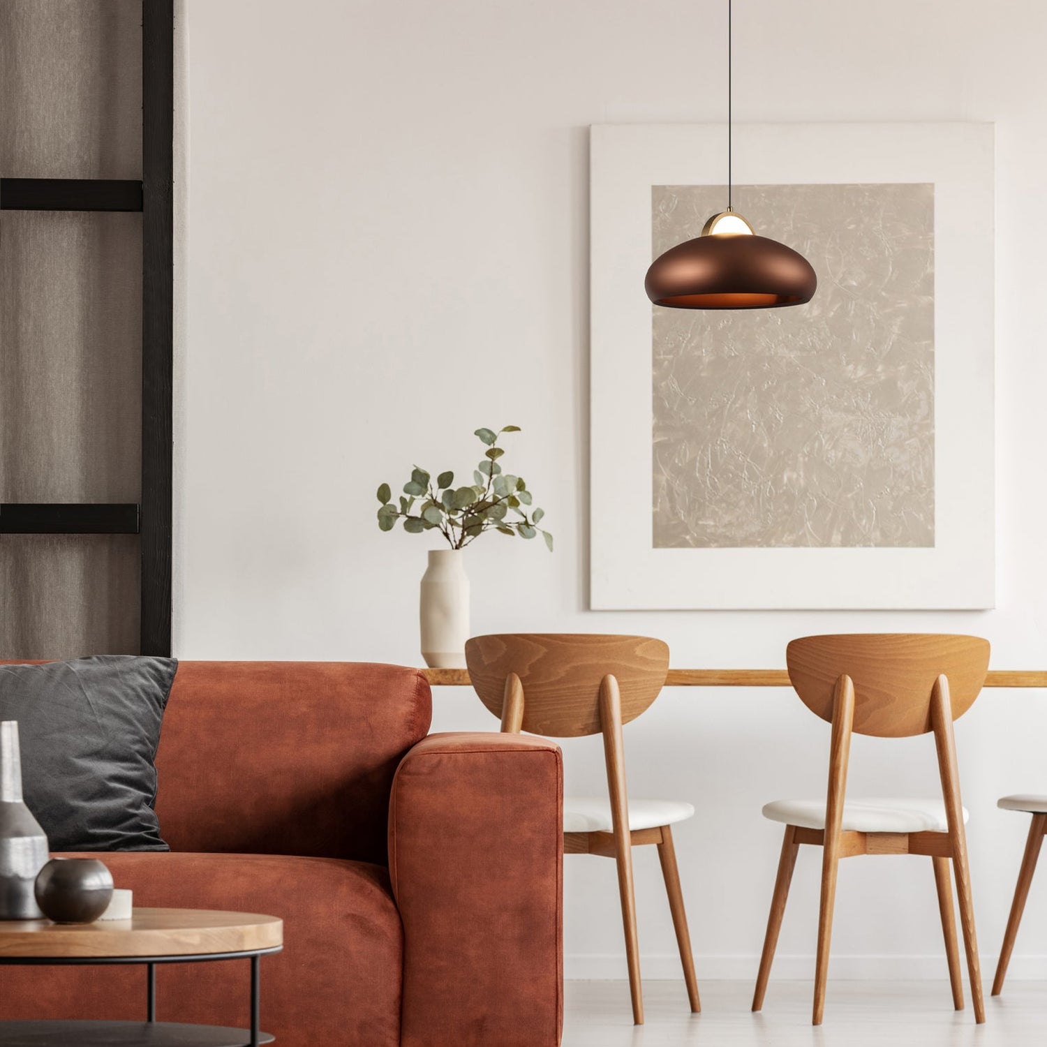 KUPOL: Interior LED Tri-CCT Dome with Brass Highlight Pendant Lights