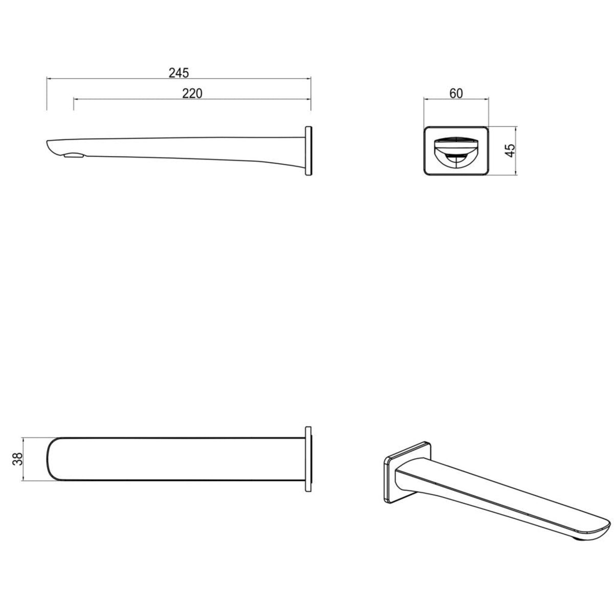 Kaza Straight -Bath Spout-220mm
