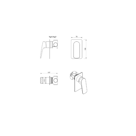 Kaza Shower Mixer – Square Plate – TRIM KIT ONLY