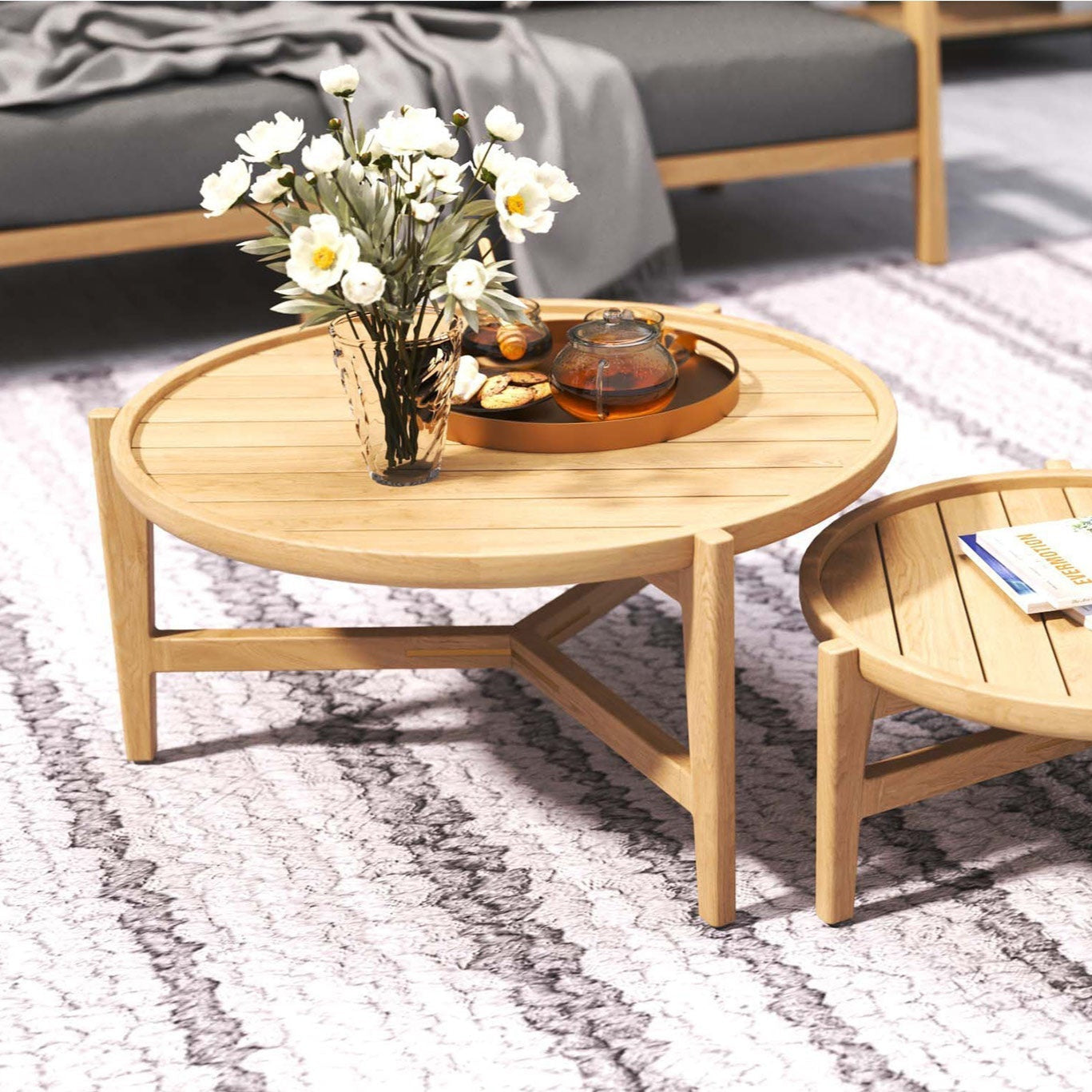 Kingston Outpost Teak Round Coffee Table - Natural - 0.8m