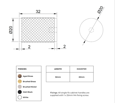 Knurled Cabinet Knob - Helena-Drawing