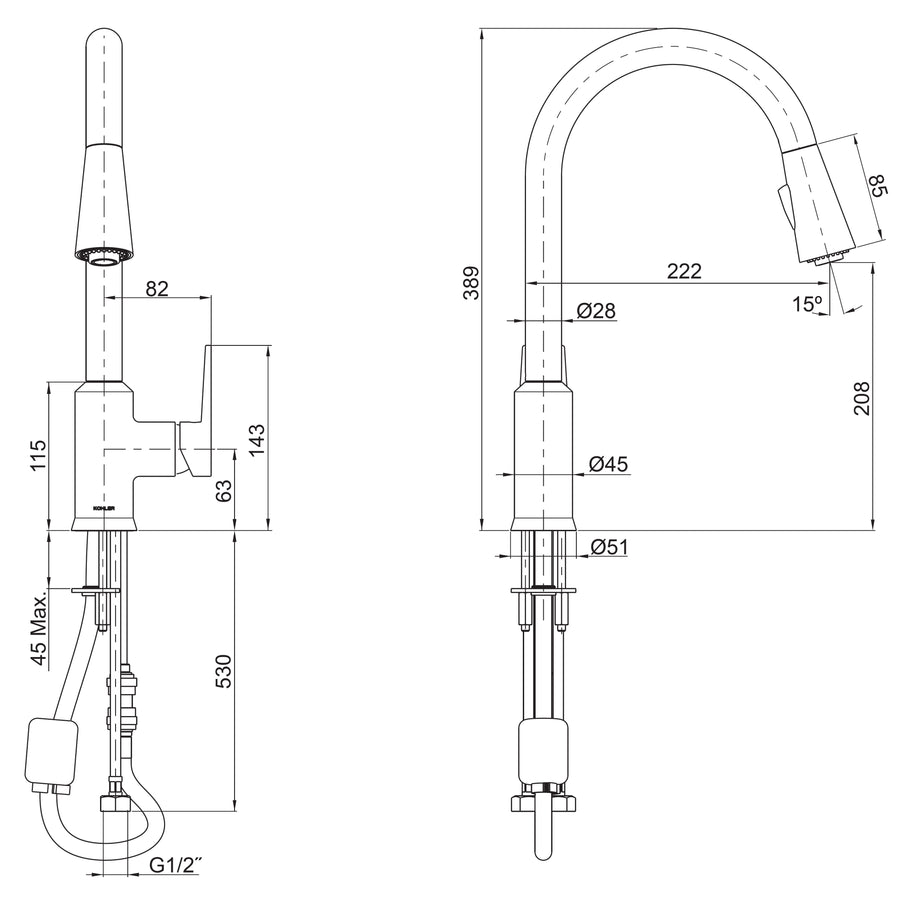 KOHLER Taut Pull Out Spray Kitchen Mixer