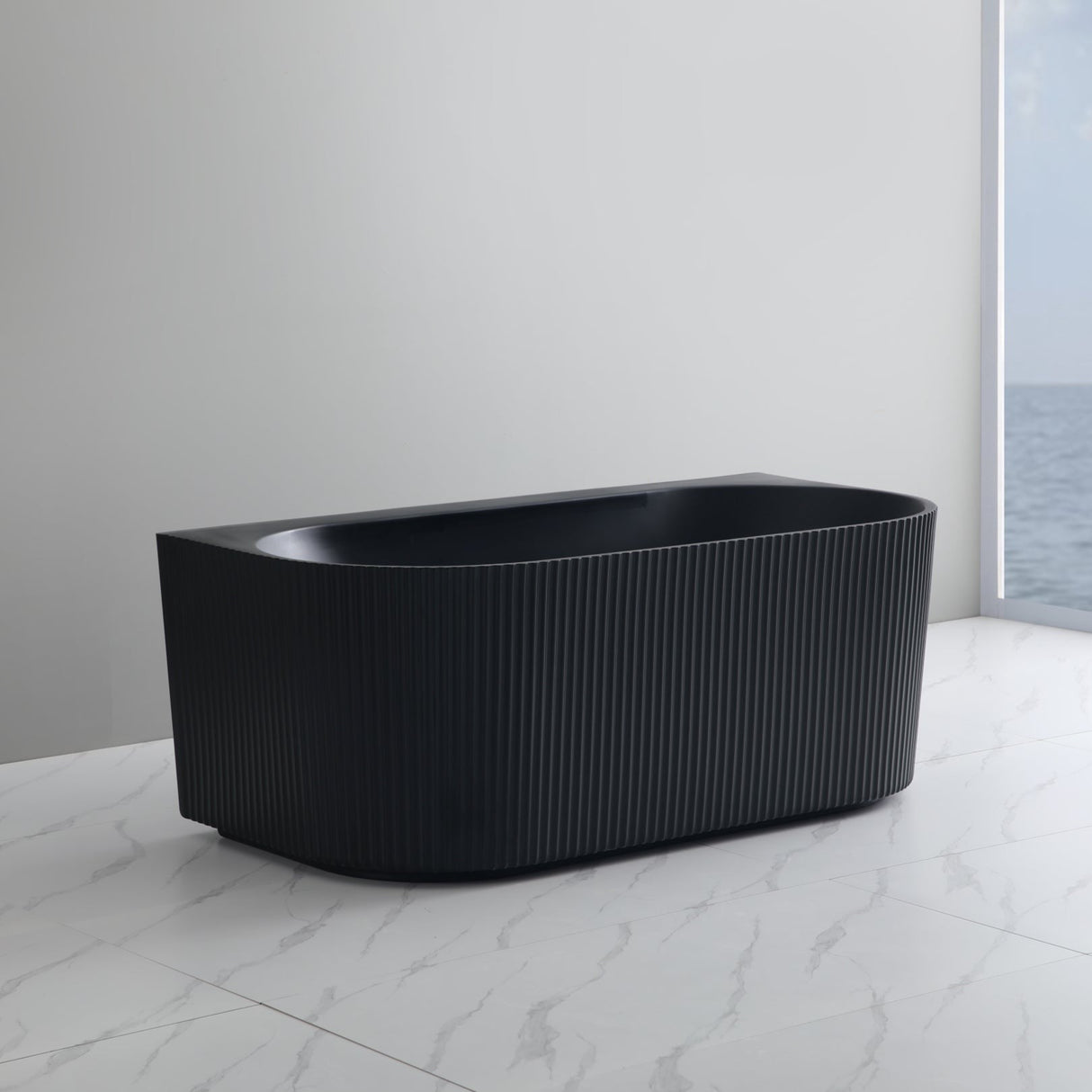 Bari Back to Wall Oval Bathtub with Non-Overflow (Matte Black) (1500/1700mm)