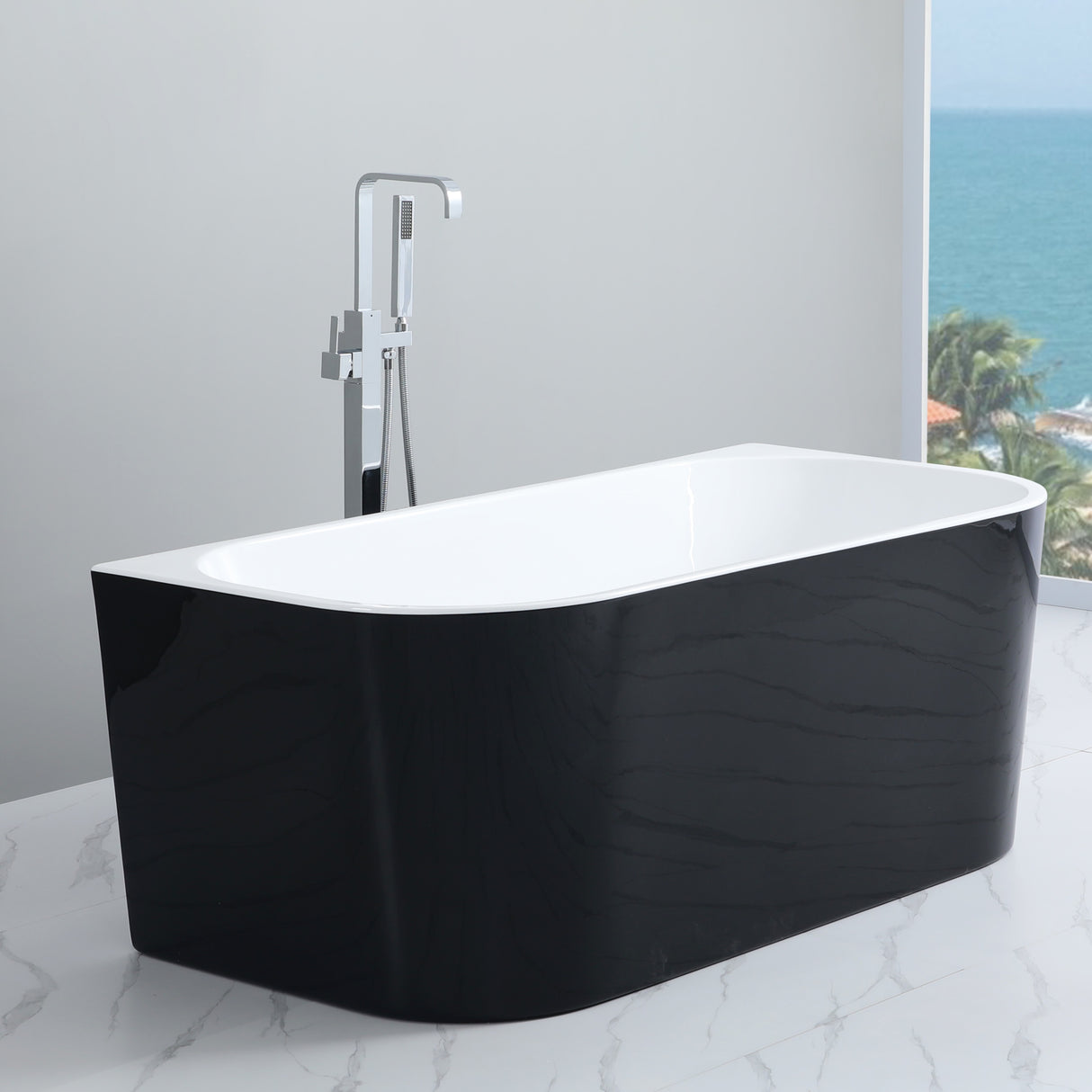 Elivia Free Standing/Back to wall Bathtub with Non-Overflow (Gloss/Matte Black & White) (1400/1500/1700mm) - Clearance