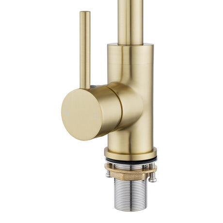 AQU Round Standard Kitchen Sink Mixer Tap - Light Brushed Brass