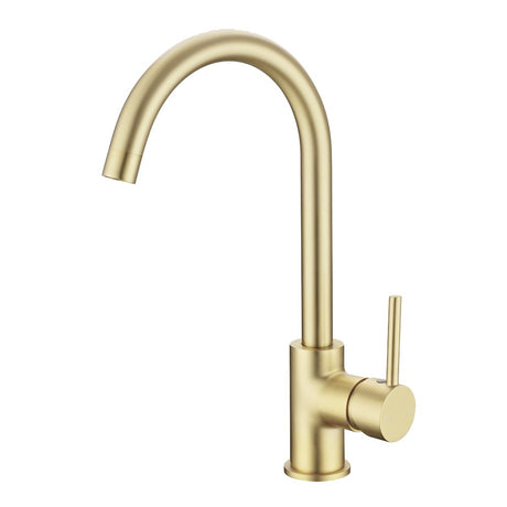 AQU Round Standard Kitchen Sink Mixer Tap - Light Brushed Brass