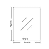 LUNA LED Rectangular Frameless Mirror 600x750mm