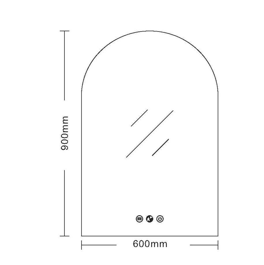 LUNA LED Arch Frameless Mirror 600x900mm
