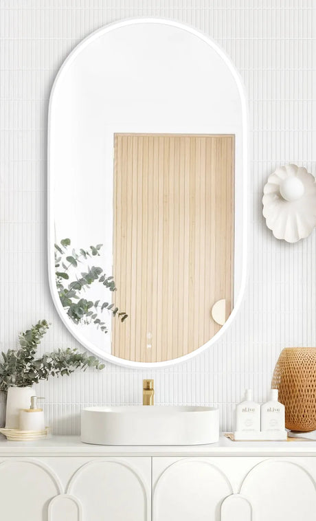 NOOSA LED Oval Metal Frame Mirror 1200x750mm Matte White