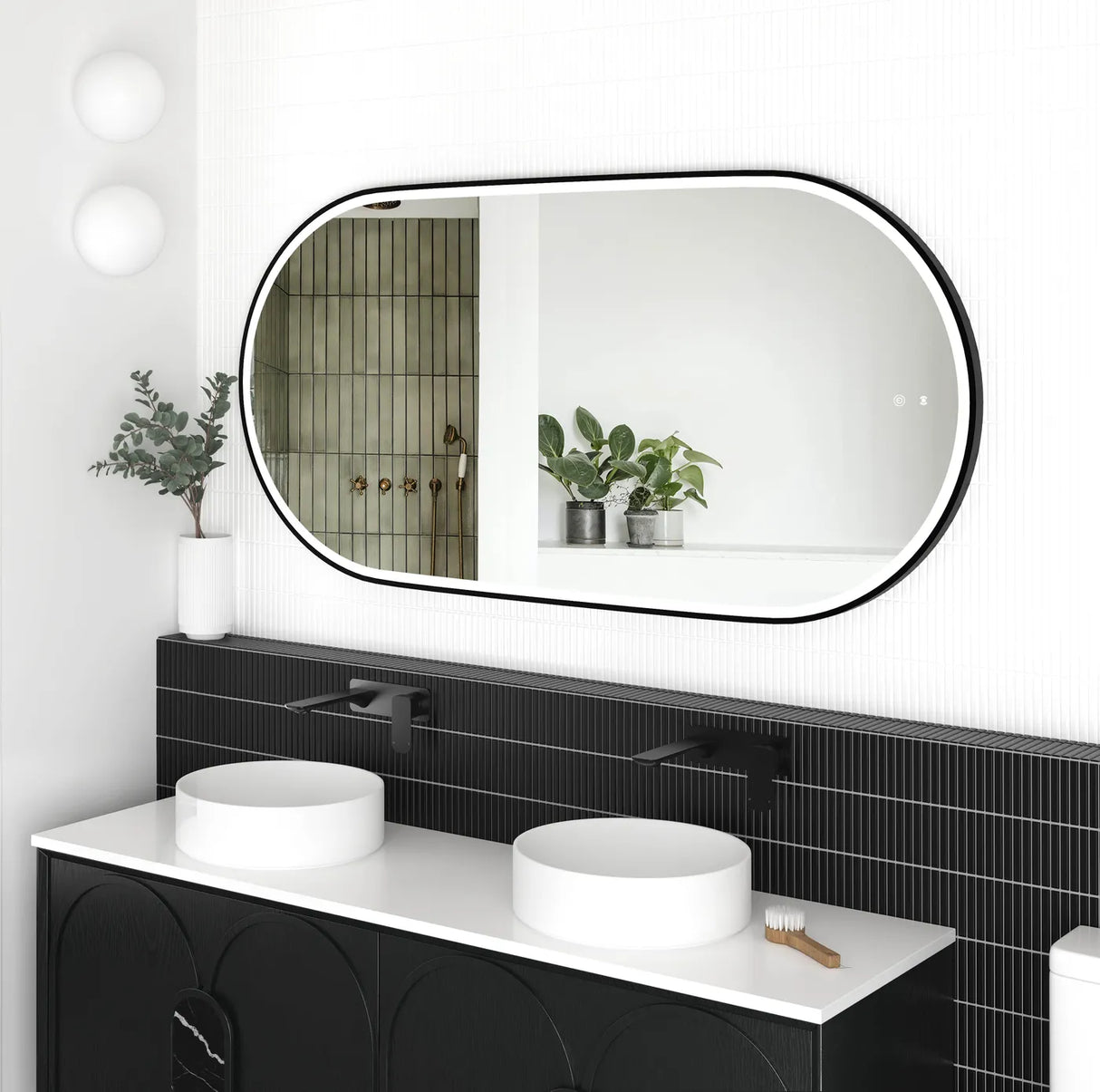 NOOSA Back-Lit LED Oval Metal Frame Mirror 1500x750mm Matte Black