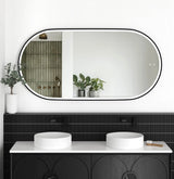 NOOSA Back-Lit LED Oval Metal Frame Mirror 1500x750mm Matte Black