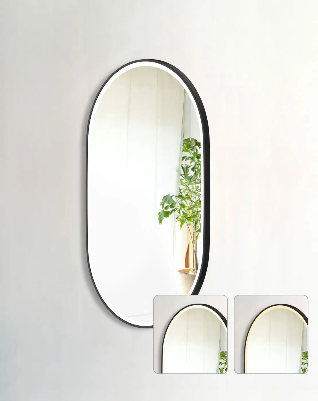NOOSA LED Oval Metal Frame Mirror 900x600mm Matte Black