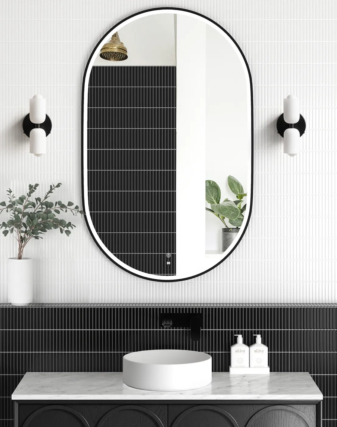 NOOSA LED Oval Metal Frame Mirror 900x600mm Matte Black