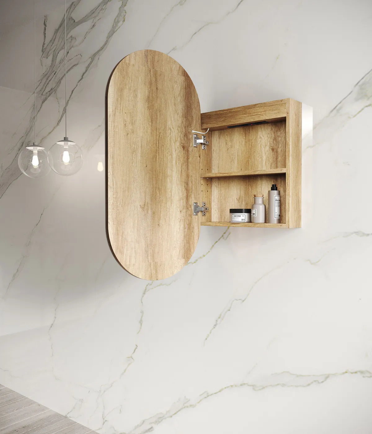NOOSA Front-Lit LED Natural Oak Shaving Cabinet W450xH900mm