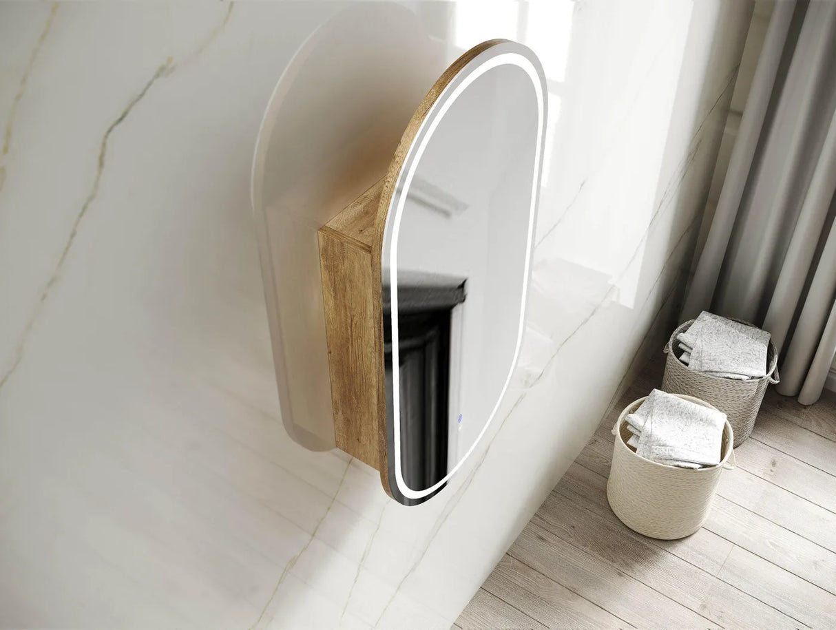 NOOSA Front-Lit LED Natural Oak Shaving Cabinet W450xH900mm