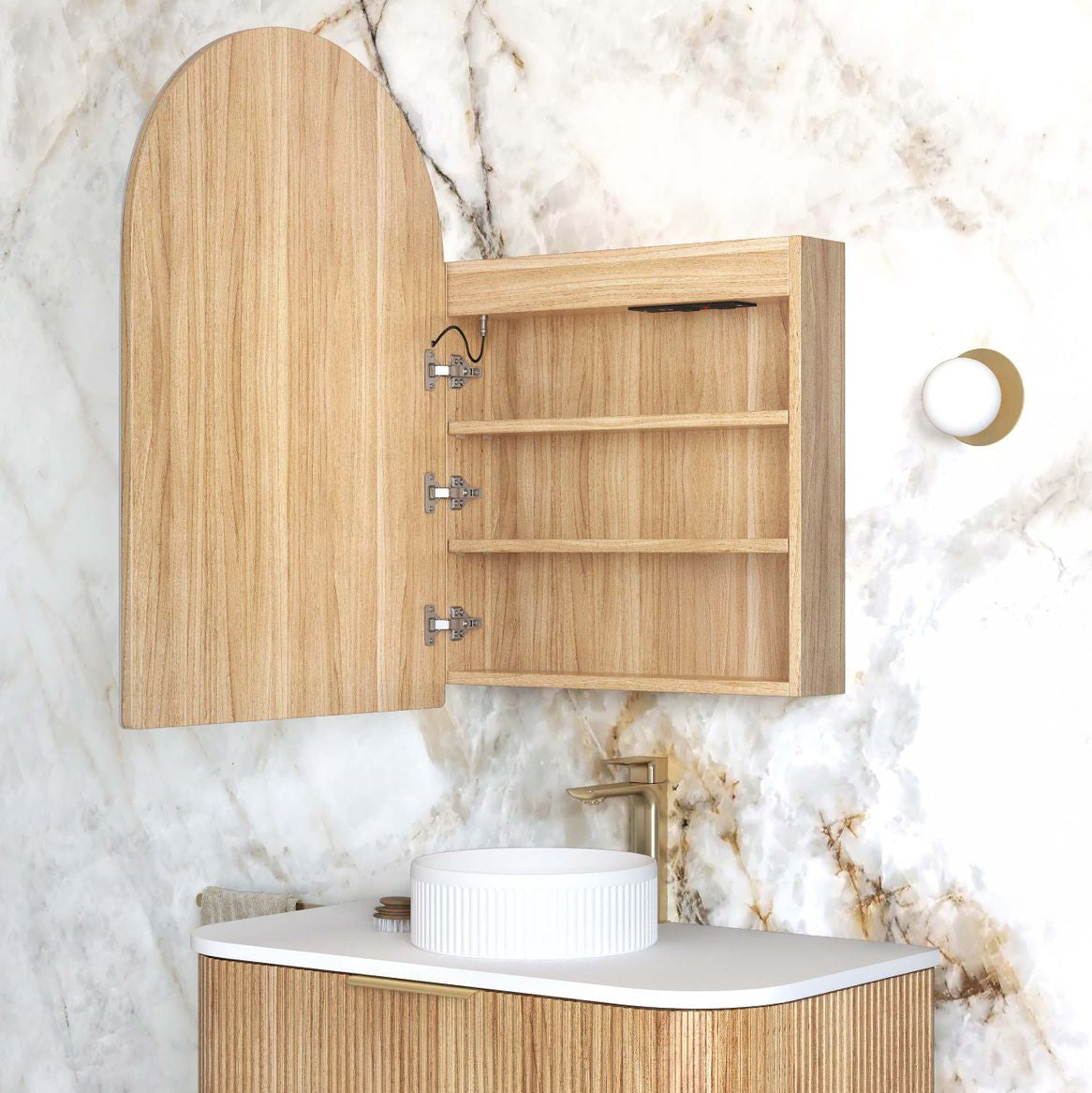 LED ARCHIE Woodland Oak Shaving Cabinet W600xH900mm