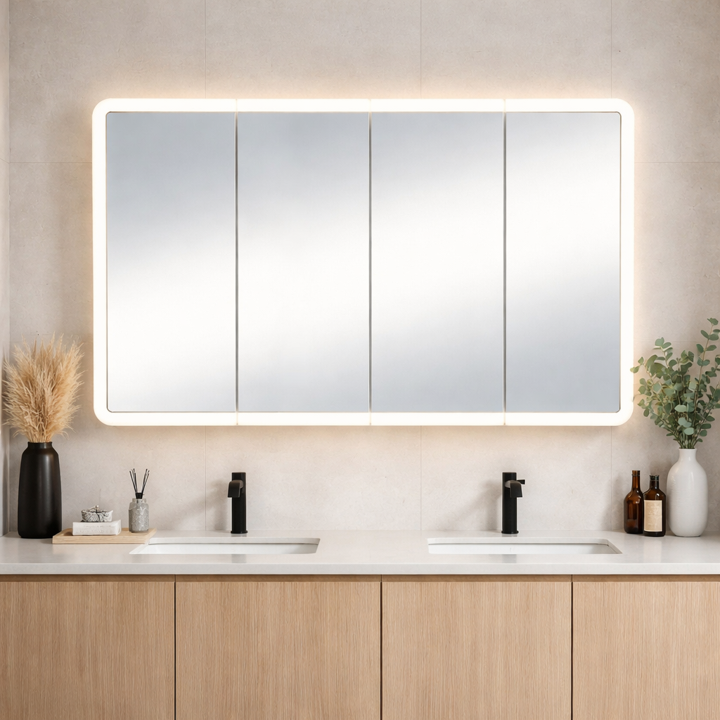 LED Avola PVC Mirror Cabinet - Matte White