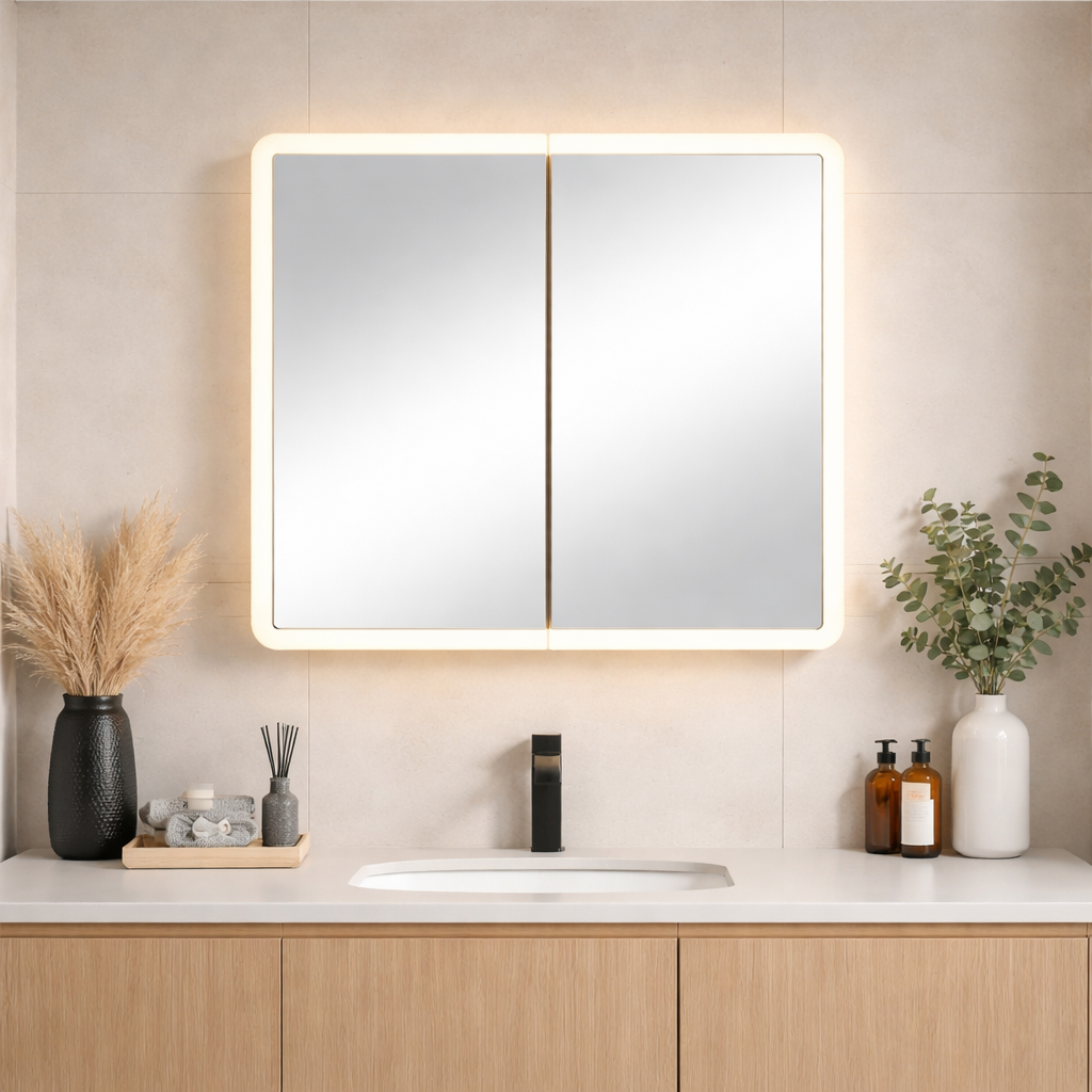 LED Avola PVC Mirror Cabinet - Matte White