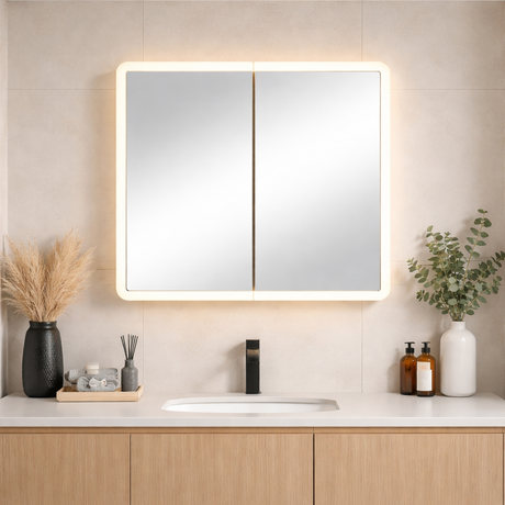 LED Avola PVC Mirror Cabinet - Matte White