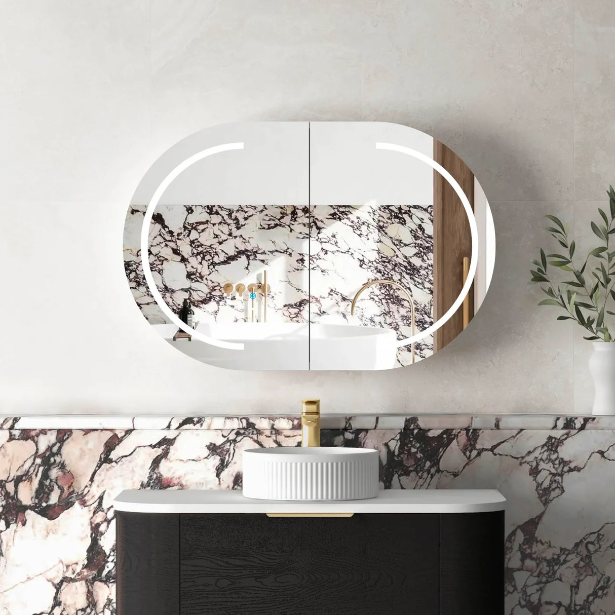 LED COOGEE Shaving Cabinet 900mm Natural Oak / Black Oak / Matte White (3 Colour Function)