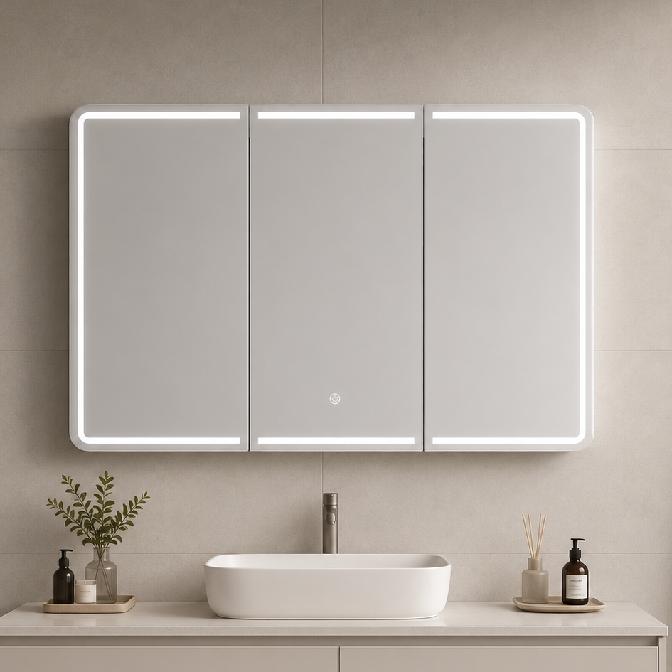 Marcoola Front-Lit LED Shaving Cabinet Matte White- 900/1200x750mm