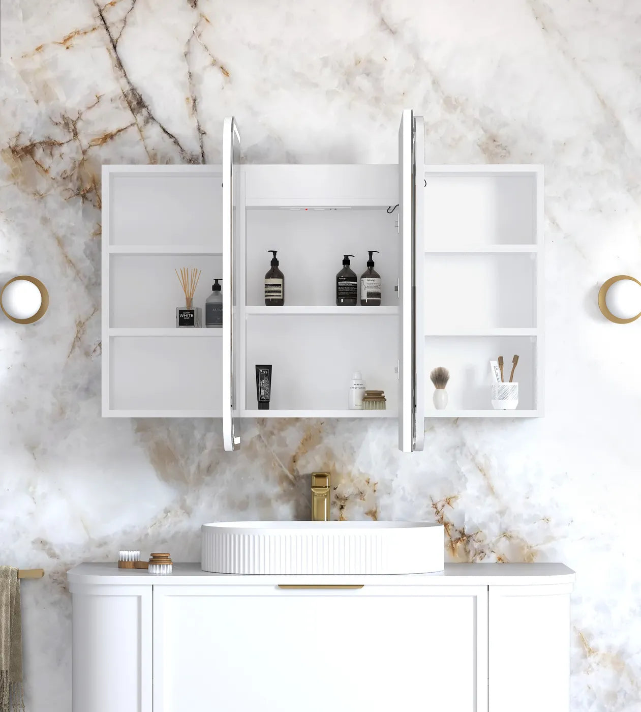 LED NEWPORT Shaving Cabinet 1200mm Matte White (3 Colour Function)