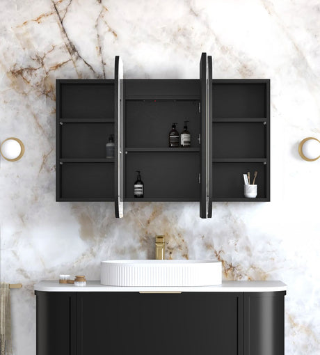LED NEWPORT Shaving Cabinet 1200x750mm Black Oak-Premium Edition
