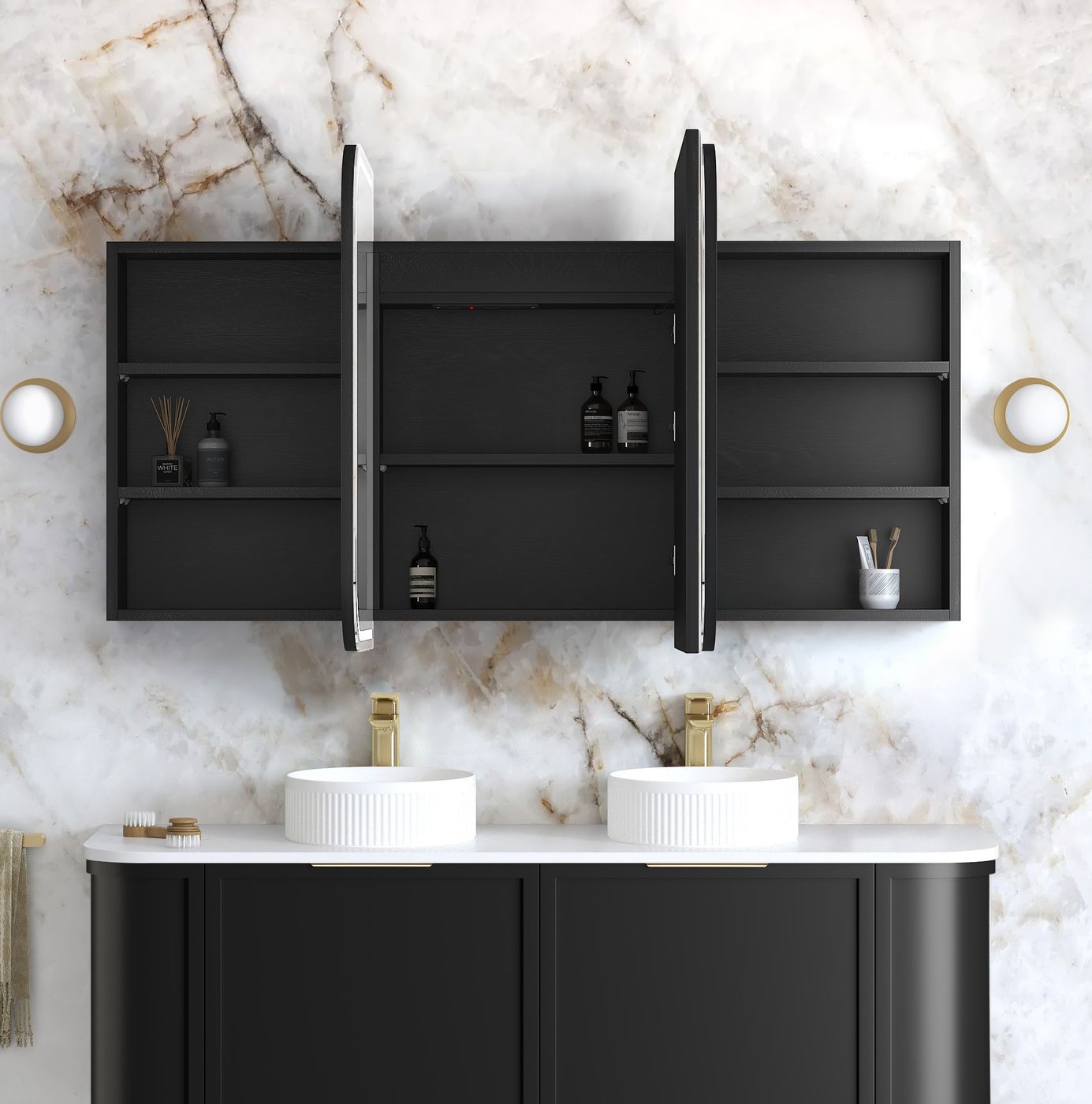 LED NEWPORT Shaving Cabinet 1500mm Black Oak - Premium Edition