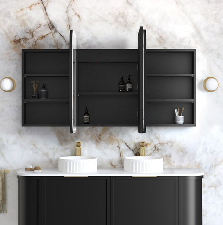 LED NEWPORT Shaving Cabinet 1500mm Black Oak - Premium Edition