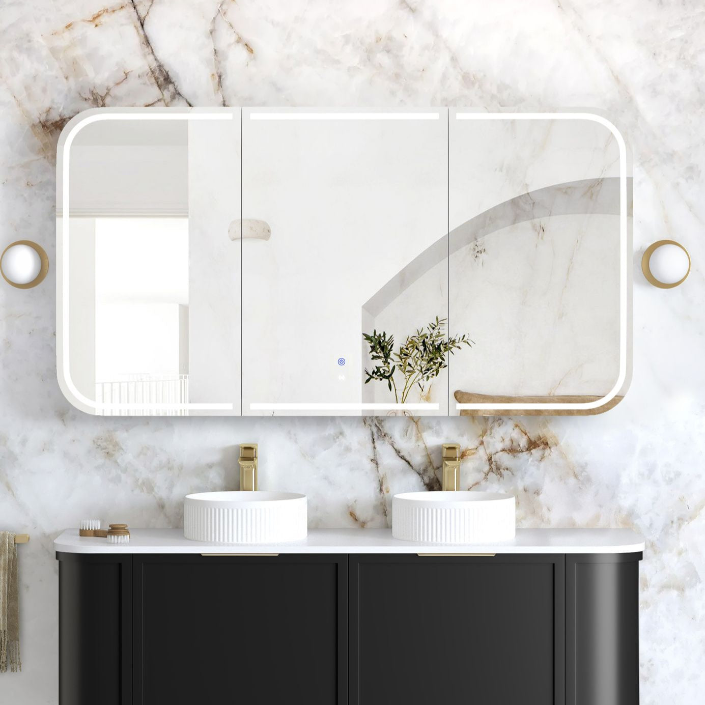 LED NEWPORT Shaving Cabinet 1500mm Black Oak - Premium Edition