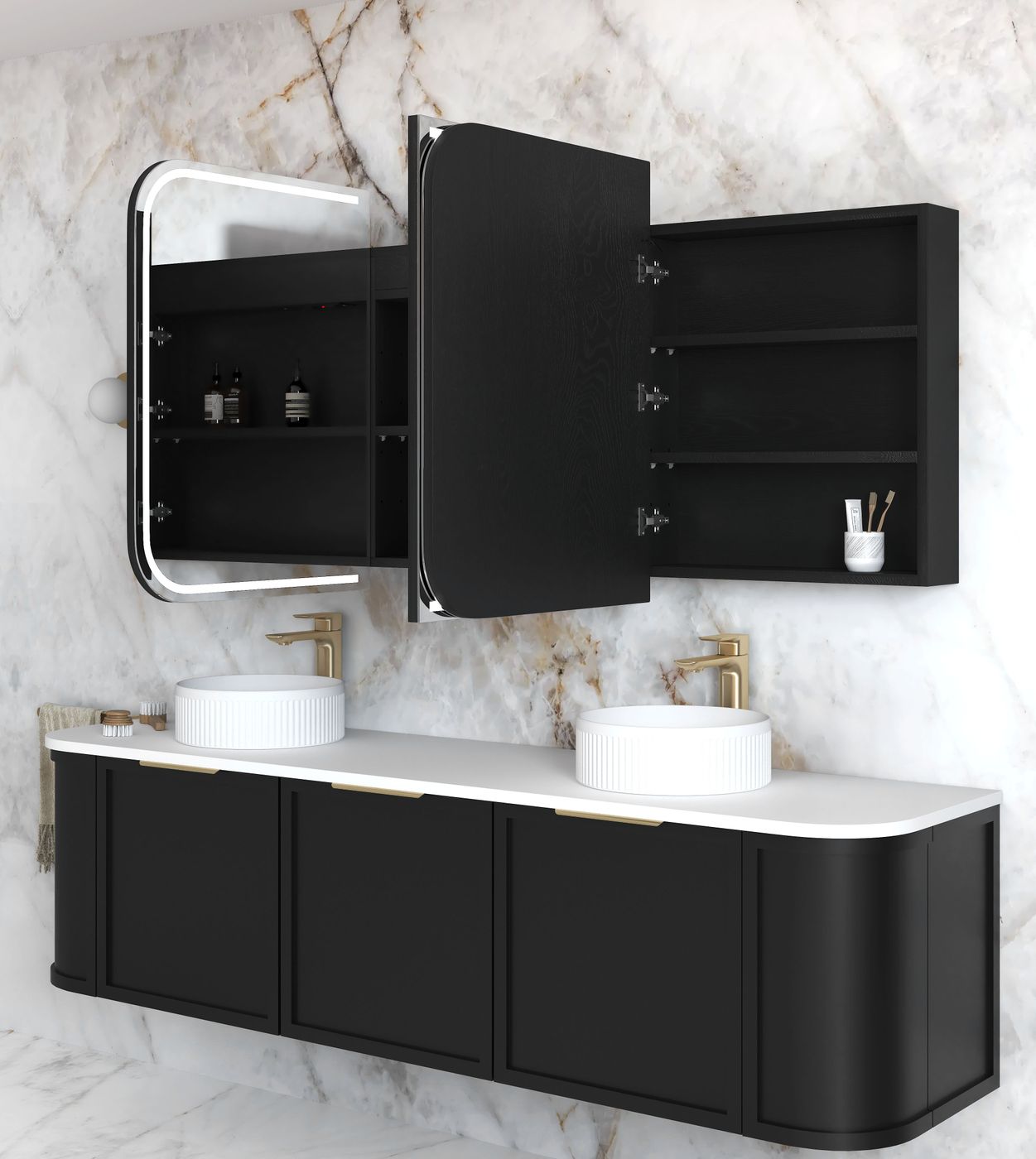 LED NEWPORT Shaving Cabinet 1800mm Black Oak