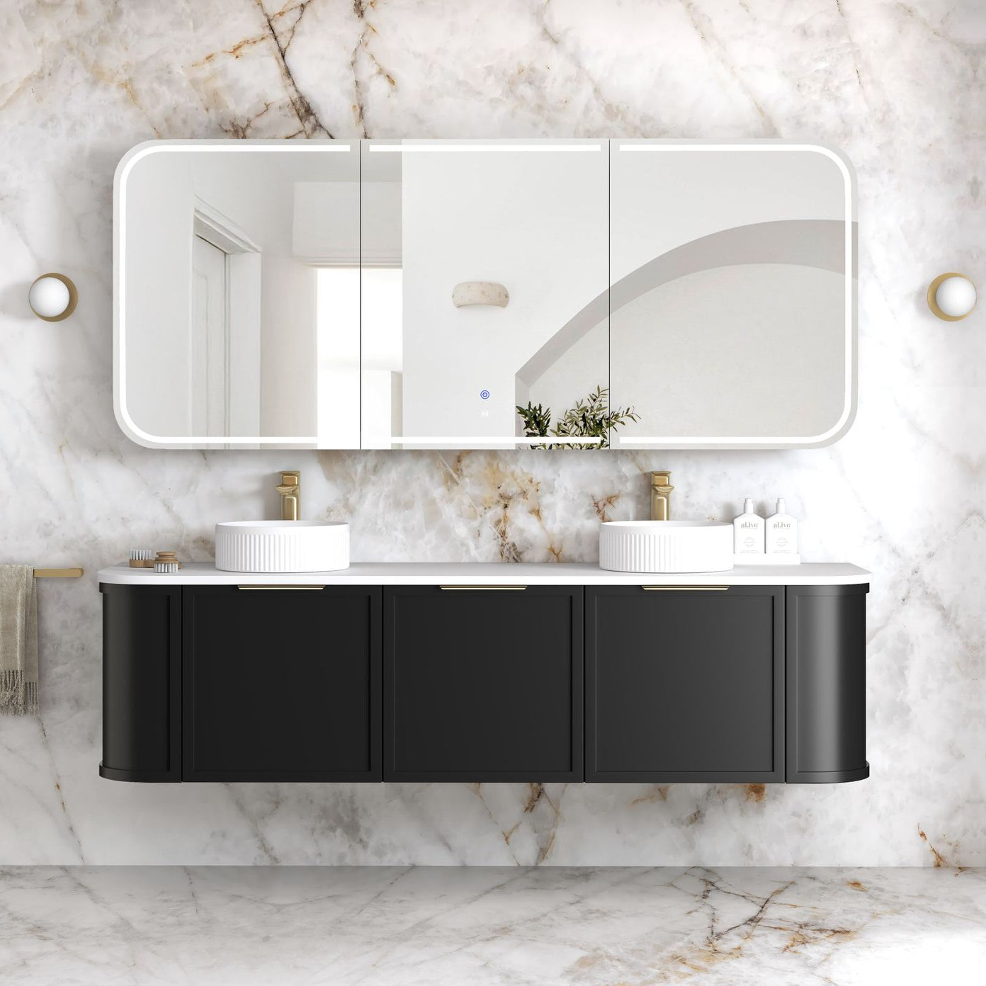 LED NEWPORT Shaving Cabinet 1800mm Black Oak