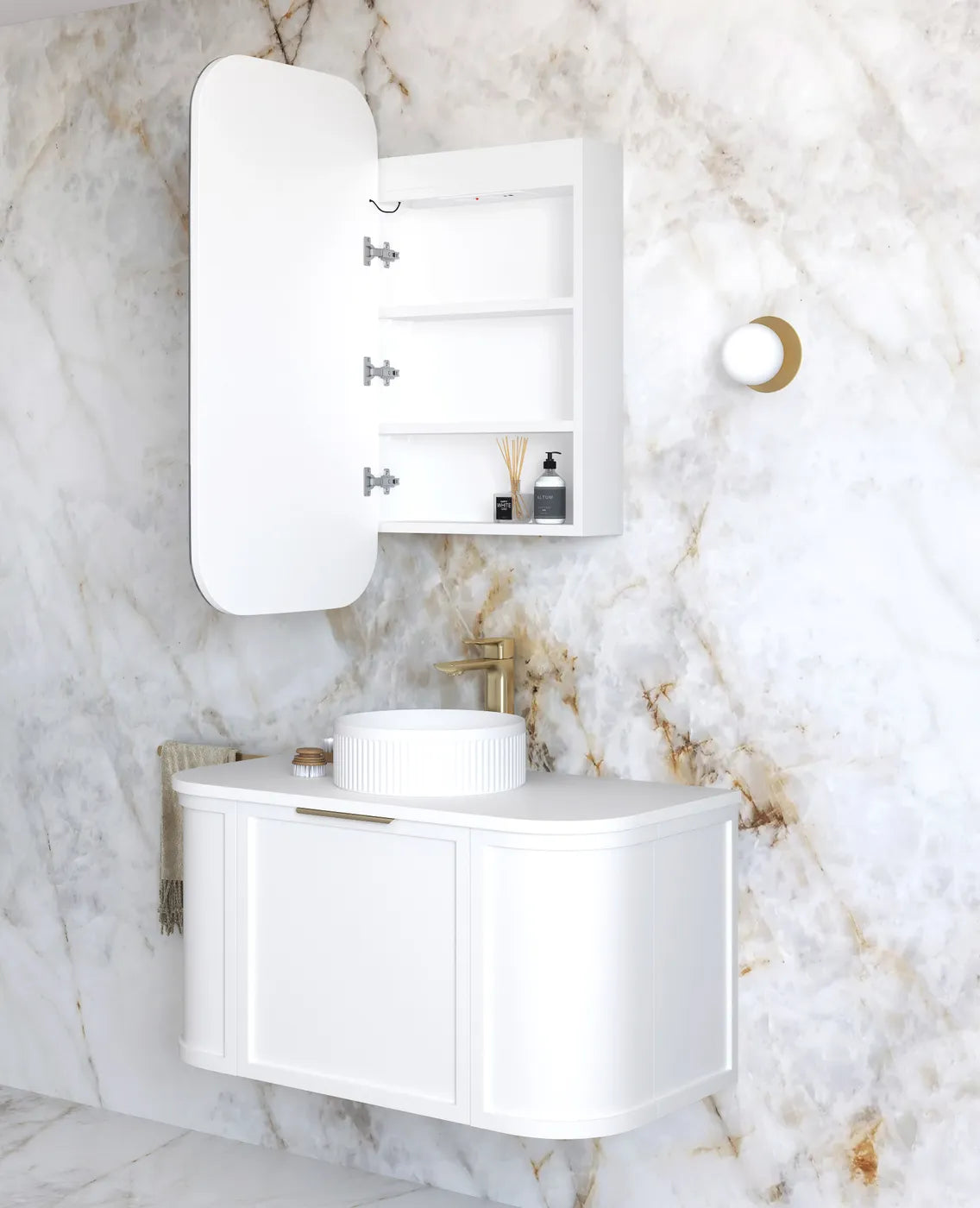 LED NEWPORT Shaving Cabinet 900mm Matte White (3 Colour Function)