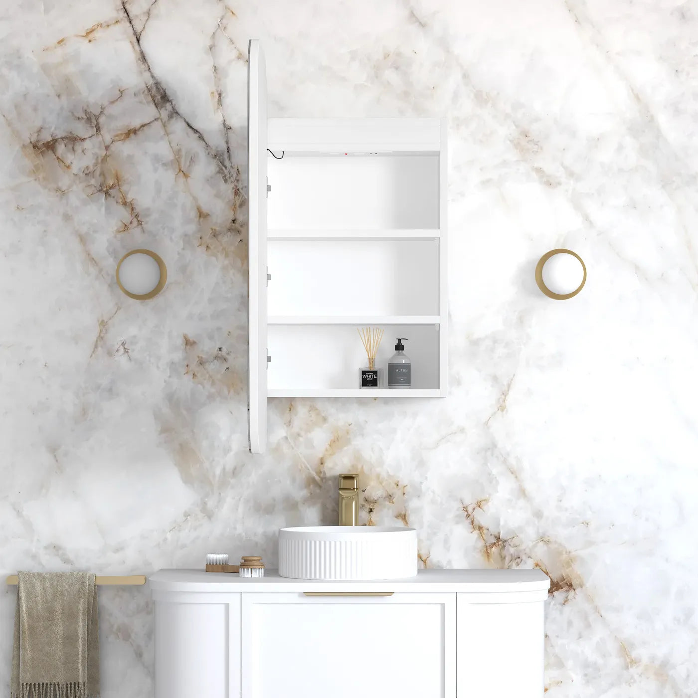 LED NEWPORT Shaving Cabinet 900mm Matte White (3 Colour Function)