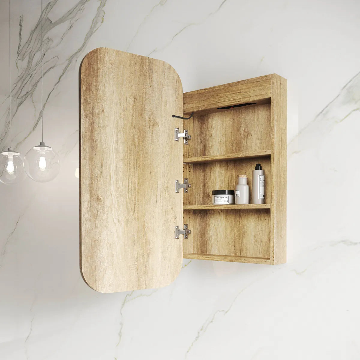 LED NEWPORT Shaving Cabinet 900mm Natural Oak (3 Colour Function)