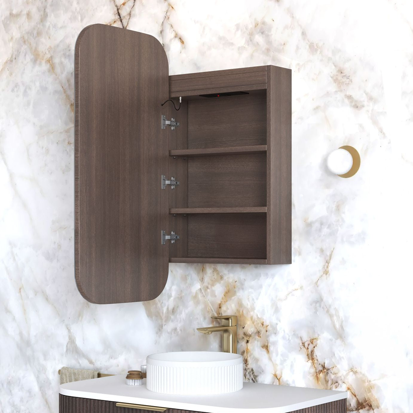 LED NEWPORT Shaving Cabinet 900mm Sable Walnut - Premium Edition