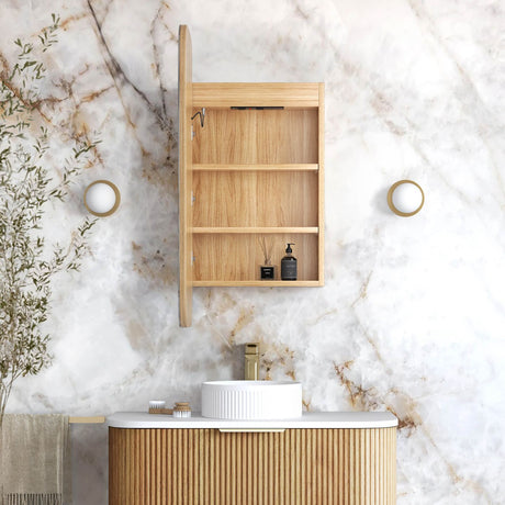 LED NEWPORT Shaving Cabinet 900mm Woodland Oak - Premium Edition
