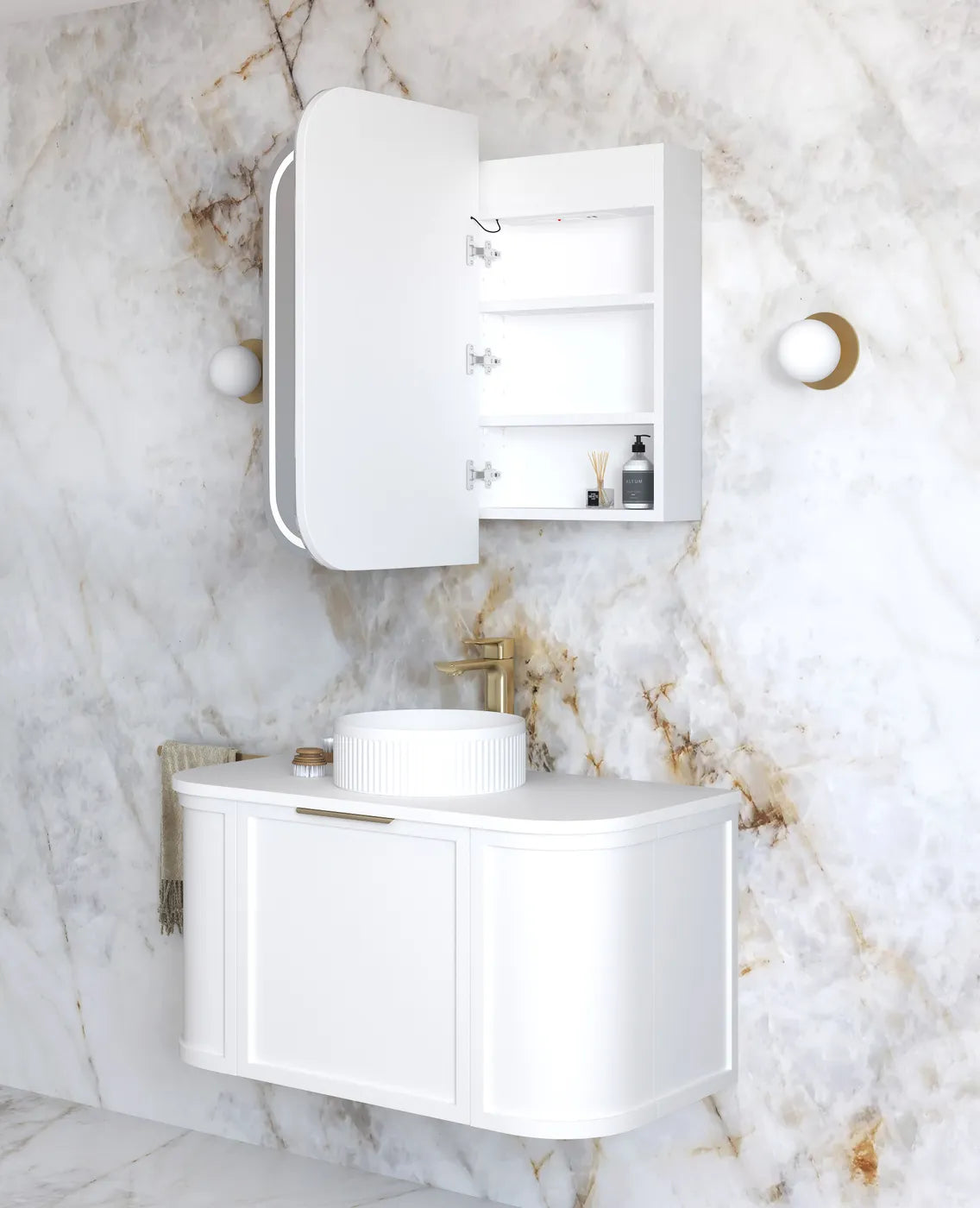 LED NEWPORT Shaving Cabinet 900x750mm Matte White (3 Colour Function)
