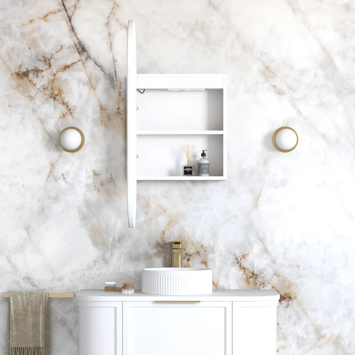 LED NOOSA Shaving Cabinet 900mm Matte White (3 Colour Function)