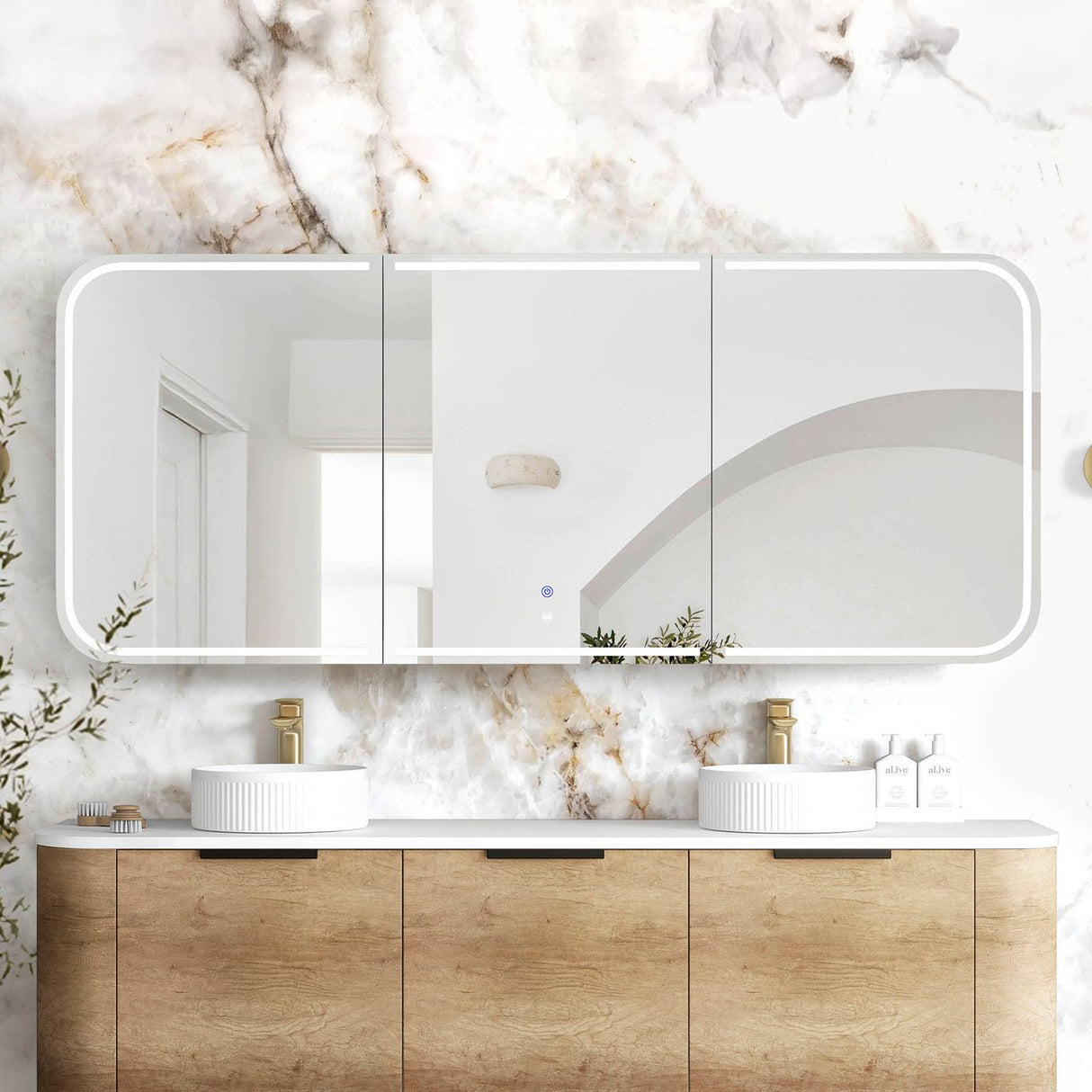 LED Newport Soft Square Natural Oak Shaving Cabinet - Premium Edition (Optional Sizes)