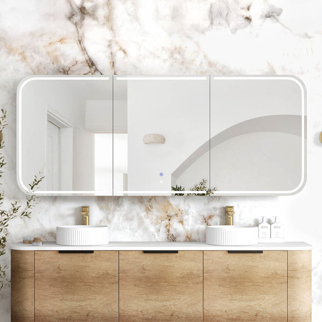 LED Newport Soft Square Natural Oak Shaving Cabinet - Premium Edition (Optional Sizes)