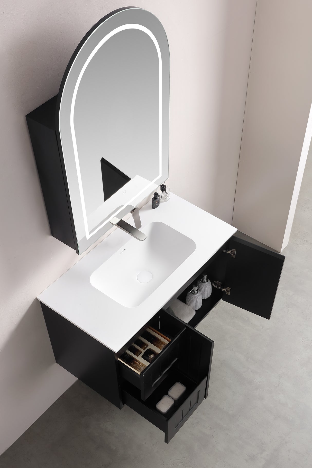 LUKKA LED Allison Arch Shaving Cabinet Matte Black 900mm