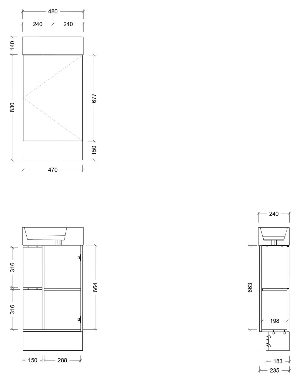 Timberline LOTTIE Mini Floor Standing Vanity (480mm)