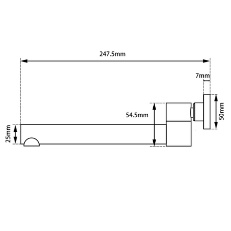 Lucid Round Bathtub Basin Swivel Wall Spout - Brushed Gun Metal Technical Drawing