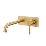 LUCID PIN Series Wall Mixer With Round Spout - Brushed Brass