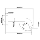 LUCID PIN Round Bathtub Basin Wall Spout 195mm - Brushed Gun Metal Technical Drawing