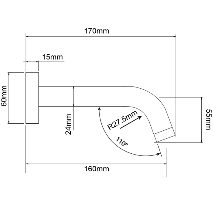 LUCID PIN Round Wall Spout - Brushed Gun Metal Technical Drawing