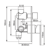 LUCID PIN Round Shower Bath Mixer Diverter - Chrome Technical Drawing